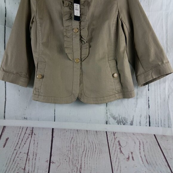 NWT $99 Talbots Petites Womens Size 12P Tan Ruffle Button Front Blazer - Picture 4 of 13
